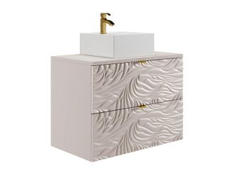 Vente-Unique Mueble de ba&ntilde;o suspendido texturizado con lavabo cuadrado sobre encimera - Beige - 80 cm - RINAREL