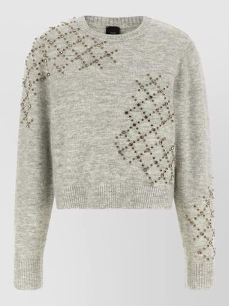 Pinko alpaca-wool rhinestone cropped crewneck sweater
