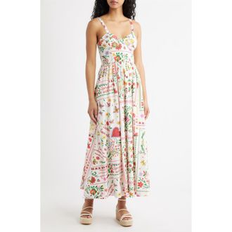 Moon River Floral Cotton Midi Sundress in Off White Multi at Nordstrom, Size X-Small