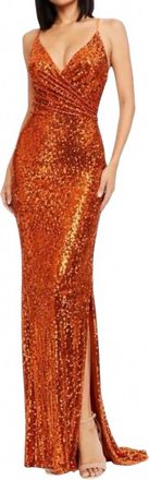 Dress The Population Womens Jordana Sequin Gown In Orange