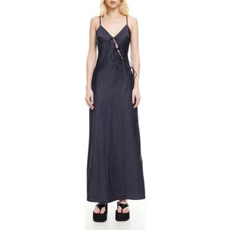 Lioness About Polka Dot Cutotut Tie Detail Satin Slipdress in Onyx Polka at Nordstrom Rack, Size X-Large