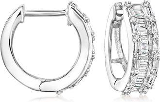 Ross-Simons Diamond Hoop Earrings in Sterling Silver