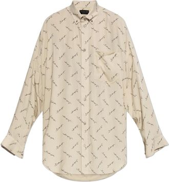 Balenciaga Overhemden, Dames, Beige, S, Logo Shirt