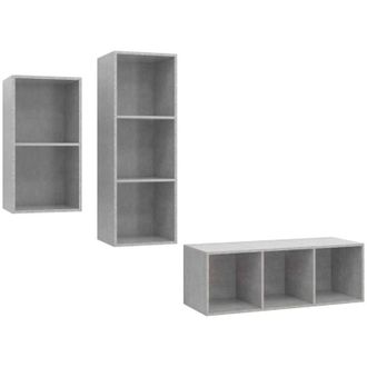 vidaXL Vidaxl - Set De Muebles De Sal&oacute;n 3 Pzas Madera Ingenier&iacute;a Gris Hormig&oacute;n