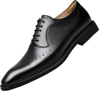 Generic Formal Shoes Dress Oxford for Men Lace Up Wing tip Square Toe Burnished Toe Leather Rubber Sole Slip Resistant Block Heel Prom(Black,6.5 UK)