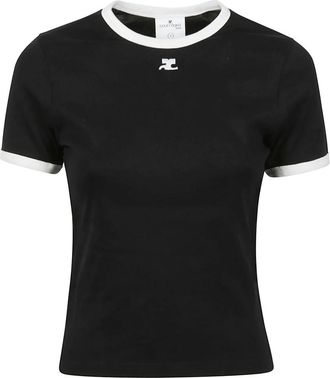 Courr&egrave;ges Signature Contrast T-Shirt - Dames - T-shirts - Zwart - L - Tops