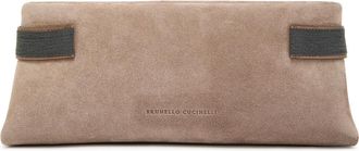 Brunello Cucinelli Bead Embellished Suede Clutch - Sand