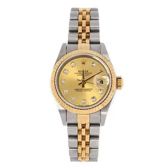 Rolex Oyster Perpetual Datejust Automatic Watch Stainless Steel and Yellow Gold with Diamond Markers 26 in Metallic Silver at Nordstrom