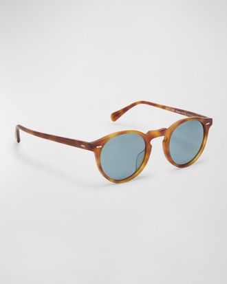 Oliver Peoples Gregory Peck Round Plastic Sunglasses, Brown/Tortoise