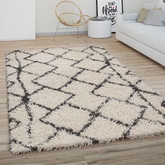 Paco Home Paco Home Tappeto Salotto Pelo Lungo Shaggy Moderno Boho Scandinavo Motivo Diamante 200x280 cm, Crema Antracite 2