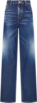 Dsquared2 Versleten Wijde Pijp Jeans - Dames - Regular Fit Jeans - Blauw - M - Katoen - Jeans