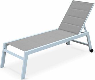 Sweeek Textilene and aluminium sun lounger, 6 reclining positions, Solis, White, 202x65x102 cm