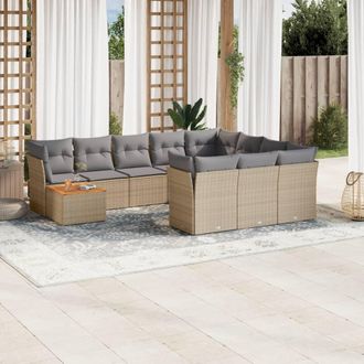 vidaXL Juego De Sof&aacute;s Jard&iacute;n Con Cojines Beige Mezcla 11 Pzas Rat&aacute;n Pe Vidaxl