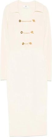 Elisabetta Franchi Geribde jurk met V-hals en midi-lengte - Dames - Casual kleedjes - Beige - L - Kleedjes