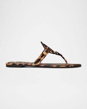 Tory Burch Miller Leopard-Print Leather Logo Sandals