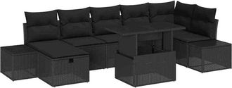 vidaXL Conjunto De Sof&aacute; De Jard&iacute;n Con Coj&iacute;n 8 Pcs Negro Polirat&aacute;n Vidaxl