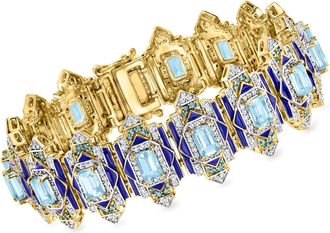 Ross-Simons London and Sky Blue and White Topaz Bracelet With Blue Enamel in 18kt Gold Over Sterling