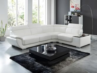 Vente-Unique Sof&aacute; rinconera de piel NAHIA - Blanco - &Aacute;ngulo derecho