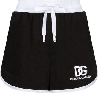 Dolce & Gabbana logo-embroidered drawstring-waistband shorts - women - Polyamide/Cotton - 42 - Black