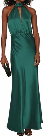 Something Navy Silky Halter Cutout Gown In Emerald