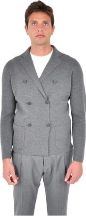 Drumohr Milano Rib Knit Jacket - Heren - Blazers - Grijs - L - Wol - Jassen