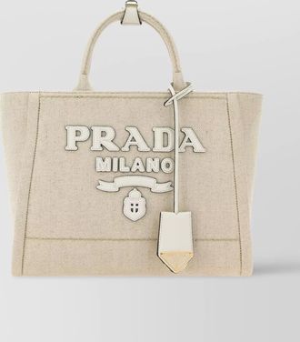 Prada canvas shopping bag with leather logo patch