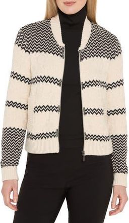 Nic+Zoe Zigzag Knit Bomber Jacket in Black Multi at Nordstrom Rack, Size Xx-Large