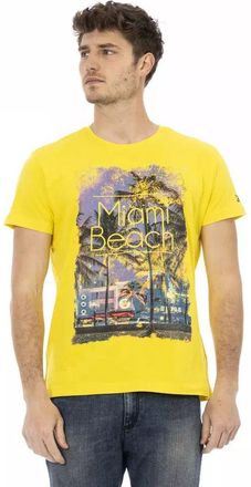 Trussardi Mens Miami Beach Graphic Tee Short Sleeve Crew Neck - Gold Cotton - Size Medium