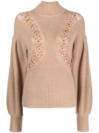 Ulla Johnson crochet-detail merino jumper - Brown