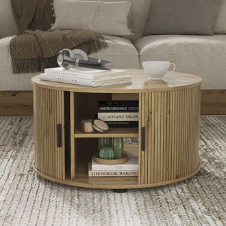 Vicco Tavolino Soggiorno Selva, Rovere, 80 X 80 Cm Con Porta Scorrevole, Vicco