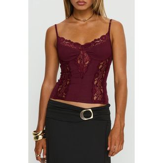 Princess Polly Rhiara Lace Trim Camisole in Cherry at Nordstrom, Size 12