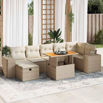 vidaXL Set Sof&aacute;s Jard&iacute;n Y Cojines 5 Pzas Rat&aacute;n Sint&eacute;tico Acacia Beige Vidaxl