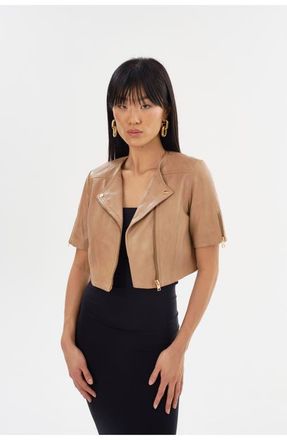 LaMarque Kirsi Gold | Cropped Biker Jacket in Camel at Nordstrom, Size Xx-Small