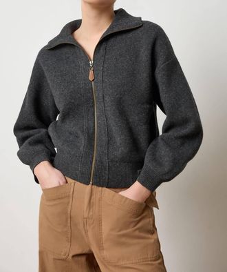 Lilla P Zip Front Polo Cardigan In Graphite