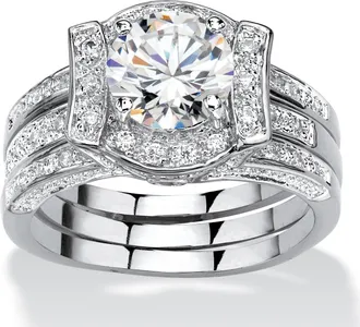 Palm Beach Jewelry 2.29 TCW. Cubic Zirconia Platinum-Plated Jacket Bridal Ring Set