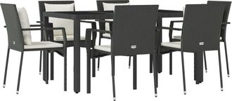 vidaXL Set De Comedor De Jard&iacute;n 7 Pzas Y Cojines Rat&aacute;n Sint&eacute;tico Negro Vidaxl