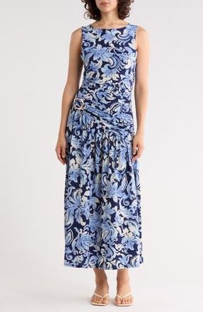 West K Ruched Ring Midi Dress in Blue/white Floral at Nordstrom Rack, Size X-Small