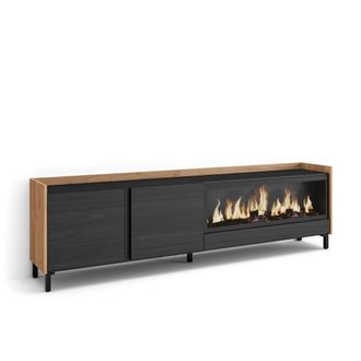 Skraut Home Skraut Home - Mueble Tv, Televisi&oacute;n, Muebles De Sal&oacute;n, Almacenaje, 212x35x61cm, Para Tv Hasta 80, Chimenea El&eacute;ctrica Xxl, Dise&ntilde;o Industrial, Estilo Mo