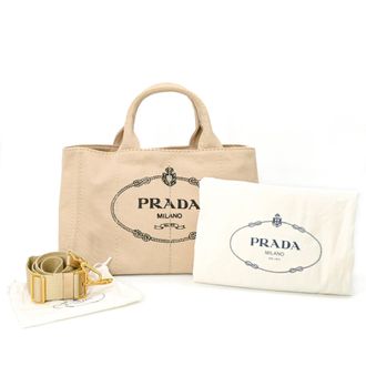 Prada Beige Canvas Handbag Shoulder Bag Tote Bag (Pre-Owned)