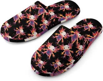 Generic Axolotl Cute Mens Cotton Slippers Memory Foam Comfort House Shoes Winter Indoor Slipper for Hotel Casa Spa