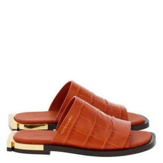 Ferragamo Gancini Heel Aline Leather Slides, Size 7 C