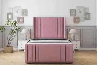 Sloomy Camden Plush Frame-Mattress-50 Upholstered Wingback Headboard in Pink | Size: Super King