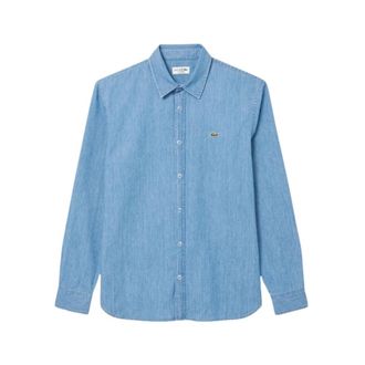 Lacoste Denim overhemd met metalen details - Heren - Spijkeroverhemden - Blauw - 4XL - Denim - Overhemden