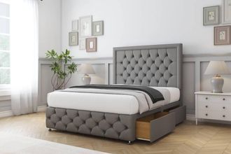 Sloomy Vienna Dumfries Divan Set 2 Drawers-26 Headboard-Footboard in Light Grey | Size: Double