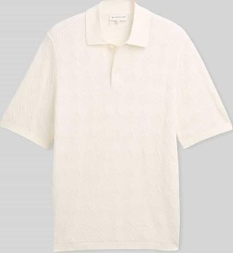 Tom Tailor Regular Fit Poloshirt aus reiner Baumwolle in Strickoptik in Offwhite Melange, Gr&ouml;&szlig;e XXXL