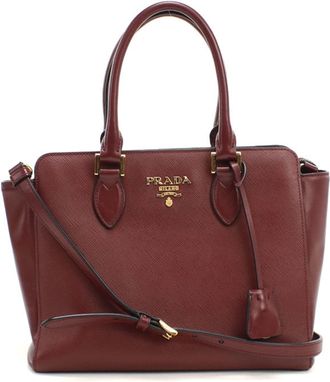 Prada Red Color Wine Leather Tote Bag (Pre-Owned)