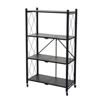 Hhg [nunca Usado] Estanter&iacute;a Hhg-783, Estanter&iacute;a De Pie, Estanter&iacute;a De Sal&oacute;n, Acero Plegable/plegable, Negro, 4 Niveles