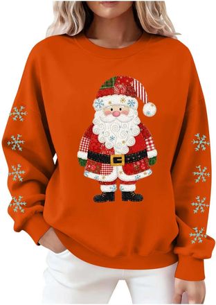 Generic Sweatshirt for Women UK 2025 Fashion Christmas Pullover Tops Fall Winter Long Sleeve Crewneck Fleece Blouse Dressy Casual Xmas Tree Santa Print Jumper