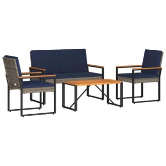 vidaXL Juego De Muebles De Exterior Con Coj&iacute;n 4 Pcs Gris Y Azul Marino Vidaxl