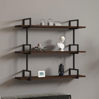 Dmora Estante Vibrante, 3 Estantes, Estructura Negra De Metal, 87x23x76h Cm, Color Nogal